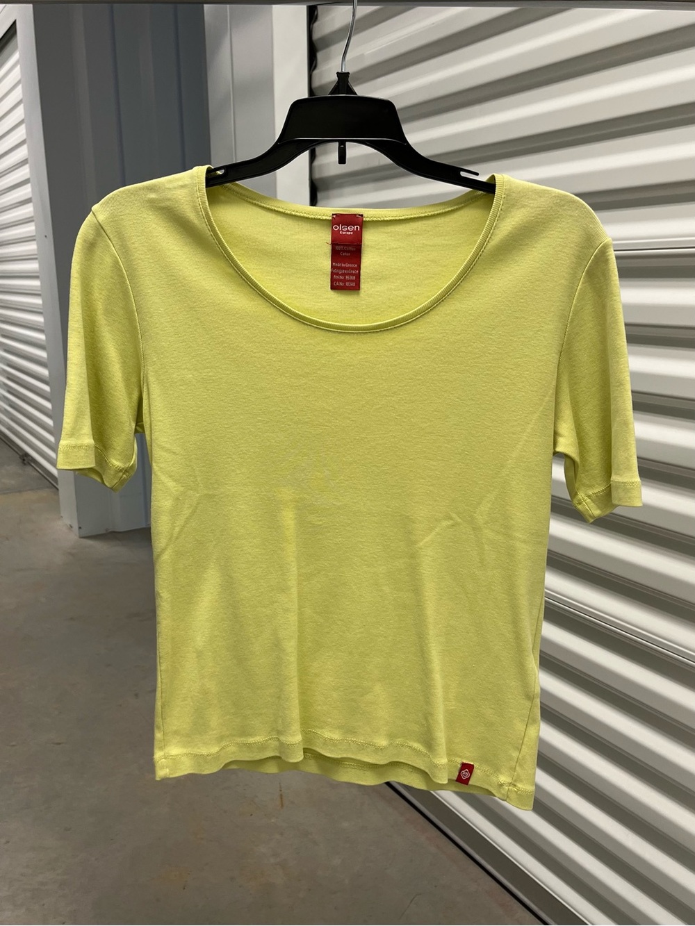 Vintage Olsen Europe Chartreuse Scoop Neck Top 100% Cotton Made Greece Size 2